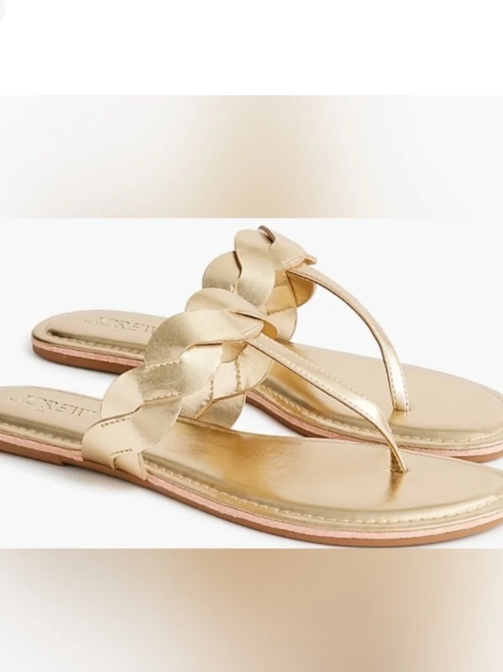 NWT J. Crew Metallic Gold Braided Thong Sandals - Women Size 7